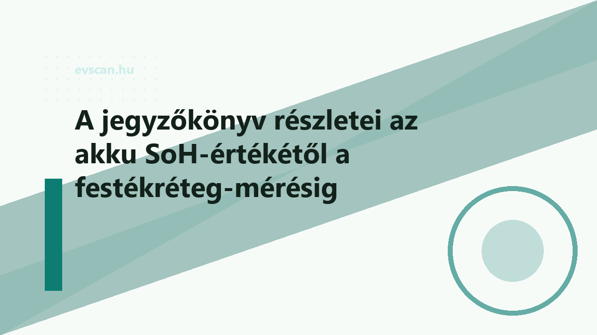 A jegyzőkönyv részletei az akku SoH-értékétől a festékréteg-mérésig