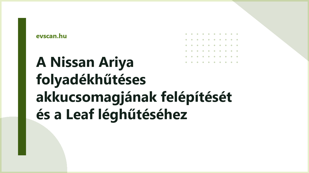 A Nissan Ariya folyadékhűtéses akkucsomagjának felépítését és a Leaf léghűtéséhez képesti eltérést bemutató sematikus ábra