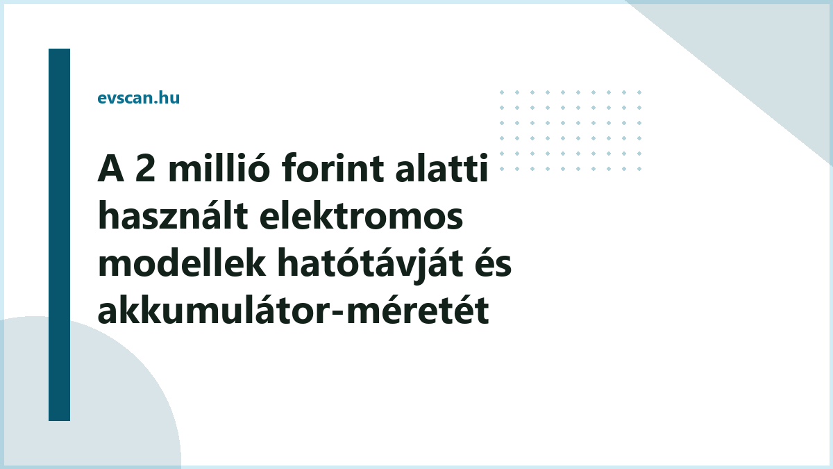 A 2 millió forint alatti használt elektromos modellek hatótávját és akkumulátor-méretét összehasonlító sematikus ábra